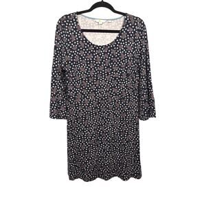 Boden Dress Womens 12 Navy Blue Star Print Jersey Shift 3/4 Sleeve Scoop Neck
